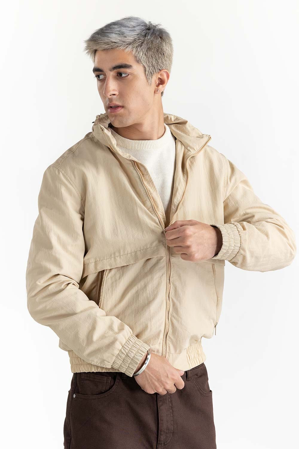 Cream Hooded Technical Jacket 224-110-051