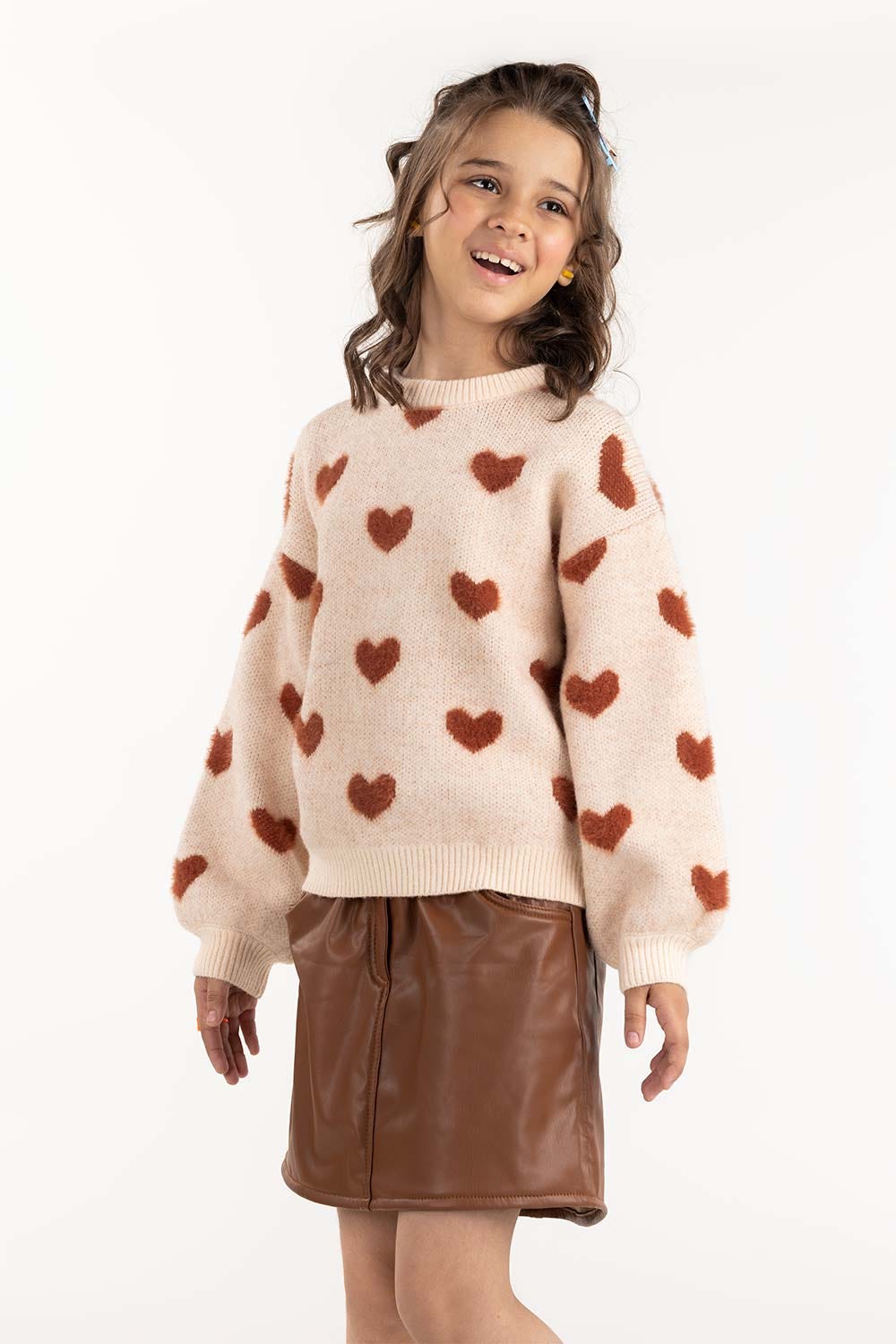 Junior Girl Cream Jacquard Sweater 224-411-001