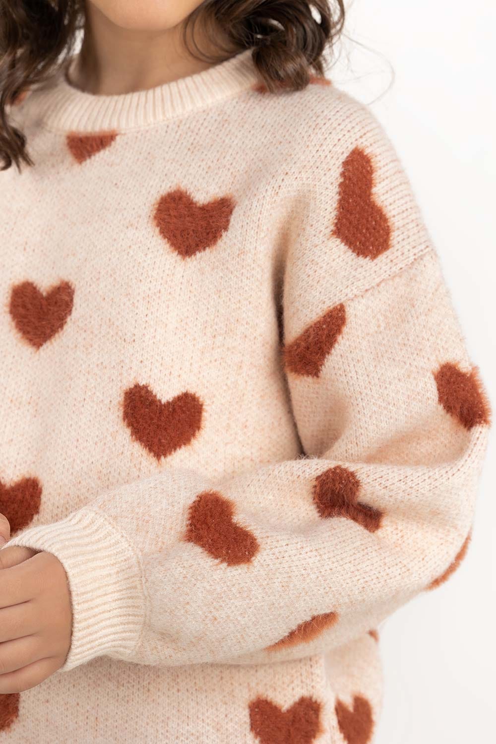 Junior Girl Cream Jacquard Sweater 224-411-001