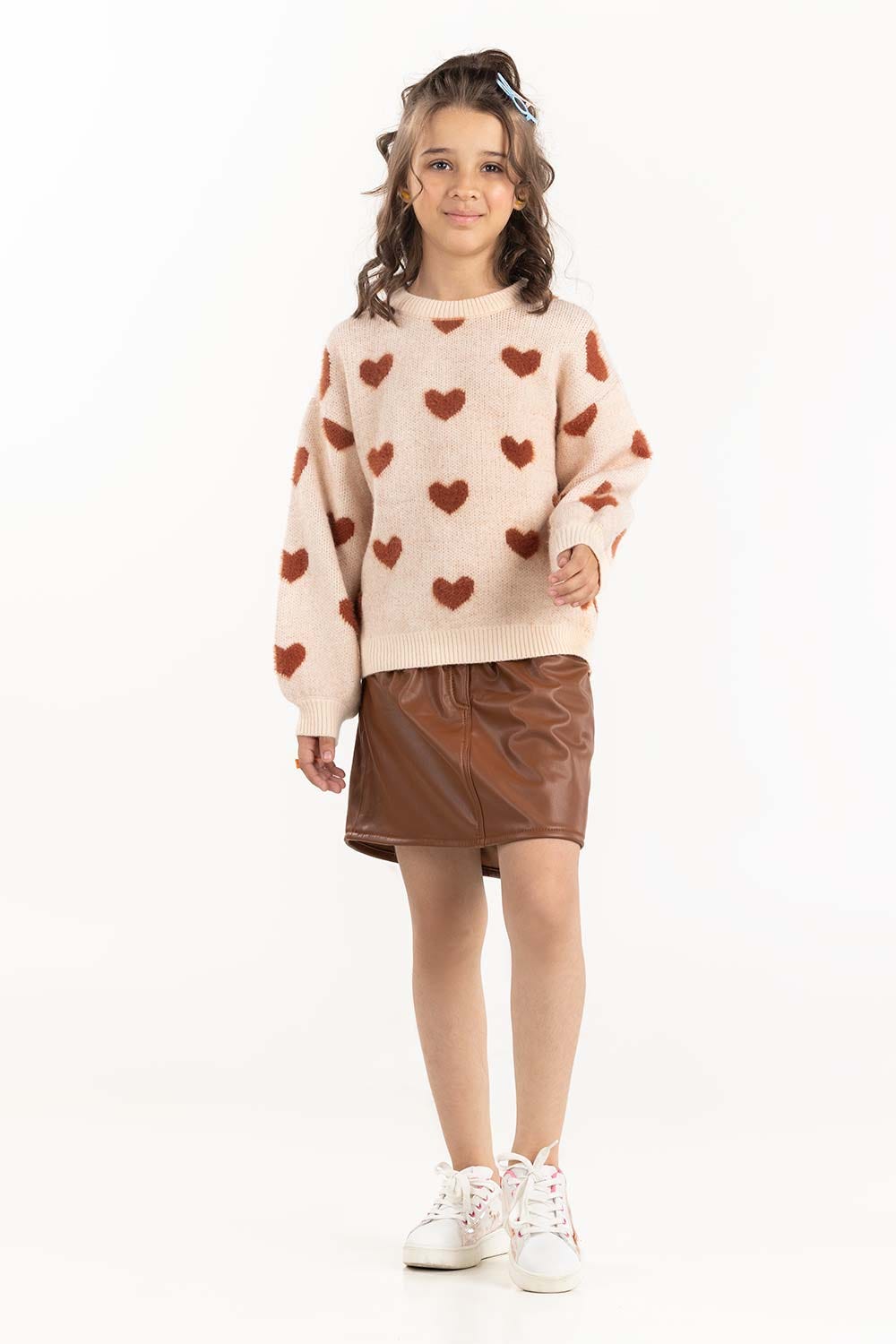 Junior Girl Cream Jacquard Sweater 224-411-001