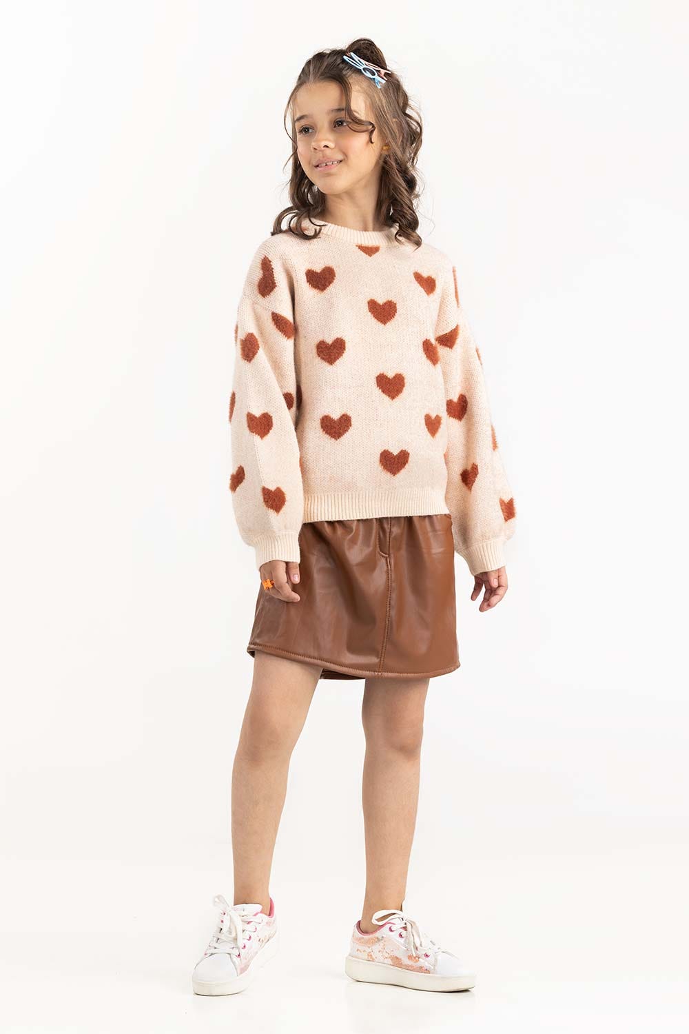 Junior Girl Cream Jacquard Sweater 224-411-001