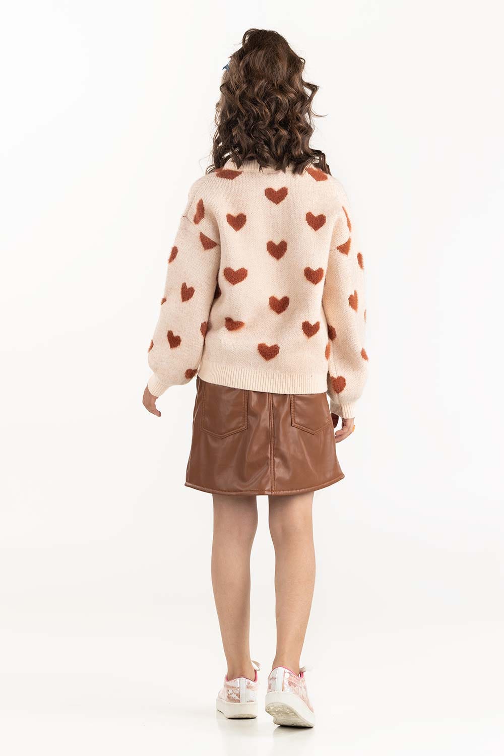 Junior Girl Cream Jacquard Sweater 224-411-001
