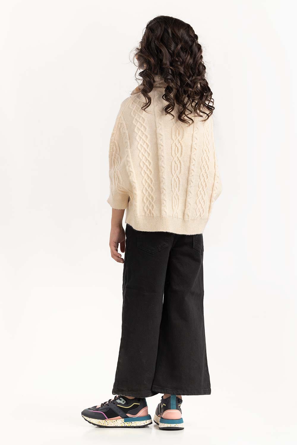 Toddler Girl Cream Knit Sweater With Short Sleeves 224-611-031