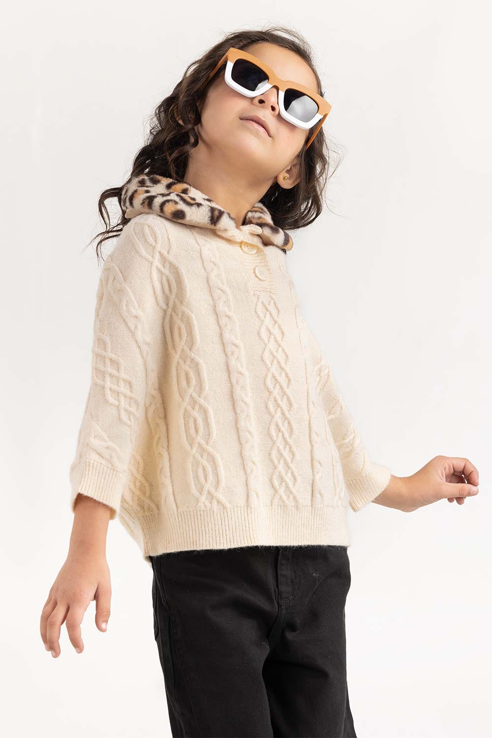 Toddler Girl Cream Knit Sweater With Short Sleeves 224-611-031
