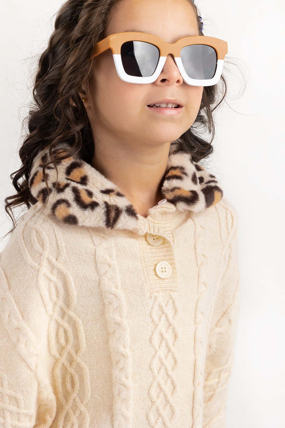 Toddler Girl Cream Knit Sweater With Short Sleeves 224-611-031