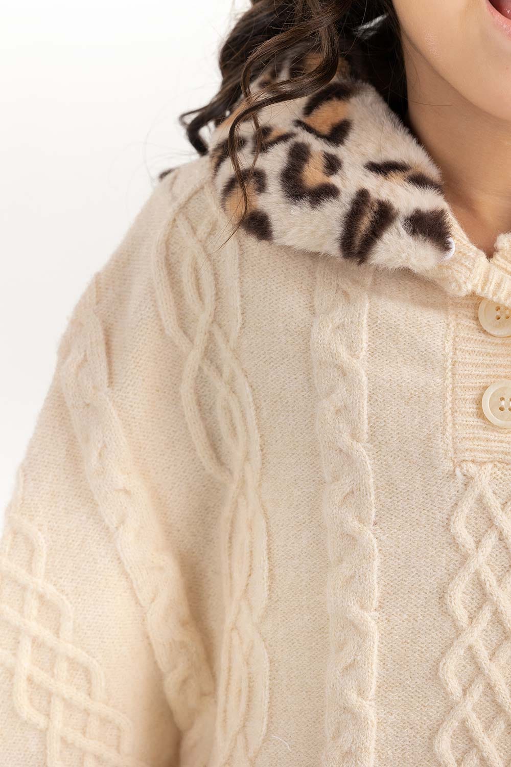 Toddler Girl Cream Knit Sweater With Short Sleeves 224-611-031