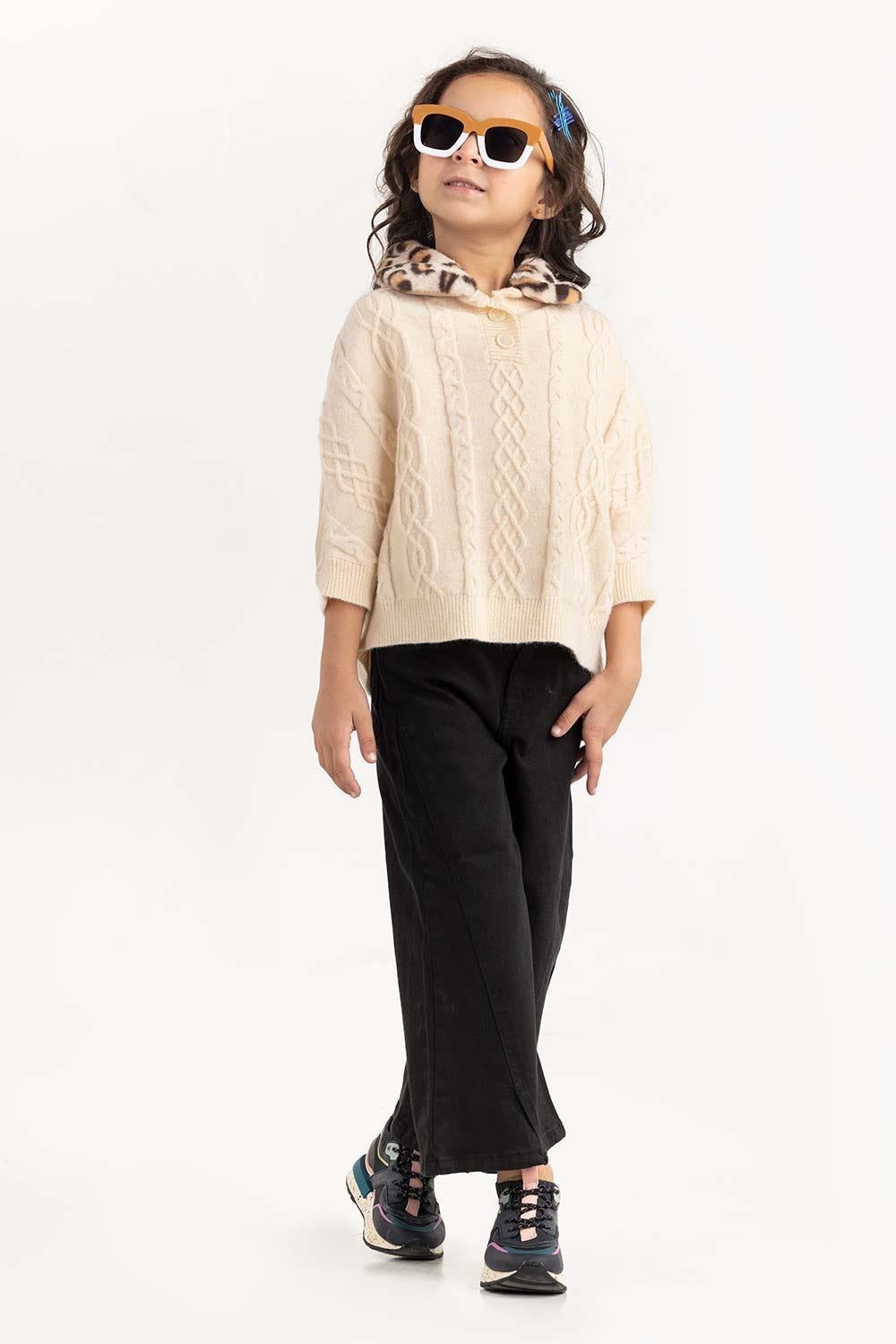 Toddler Girl Cream Knit Sweater With Short Sleeves 224-611-031