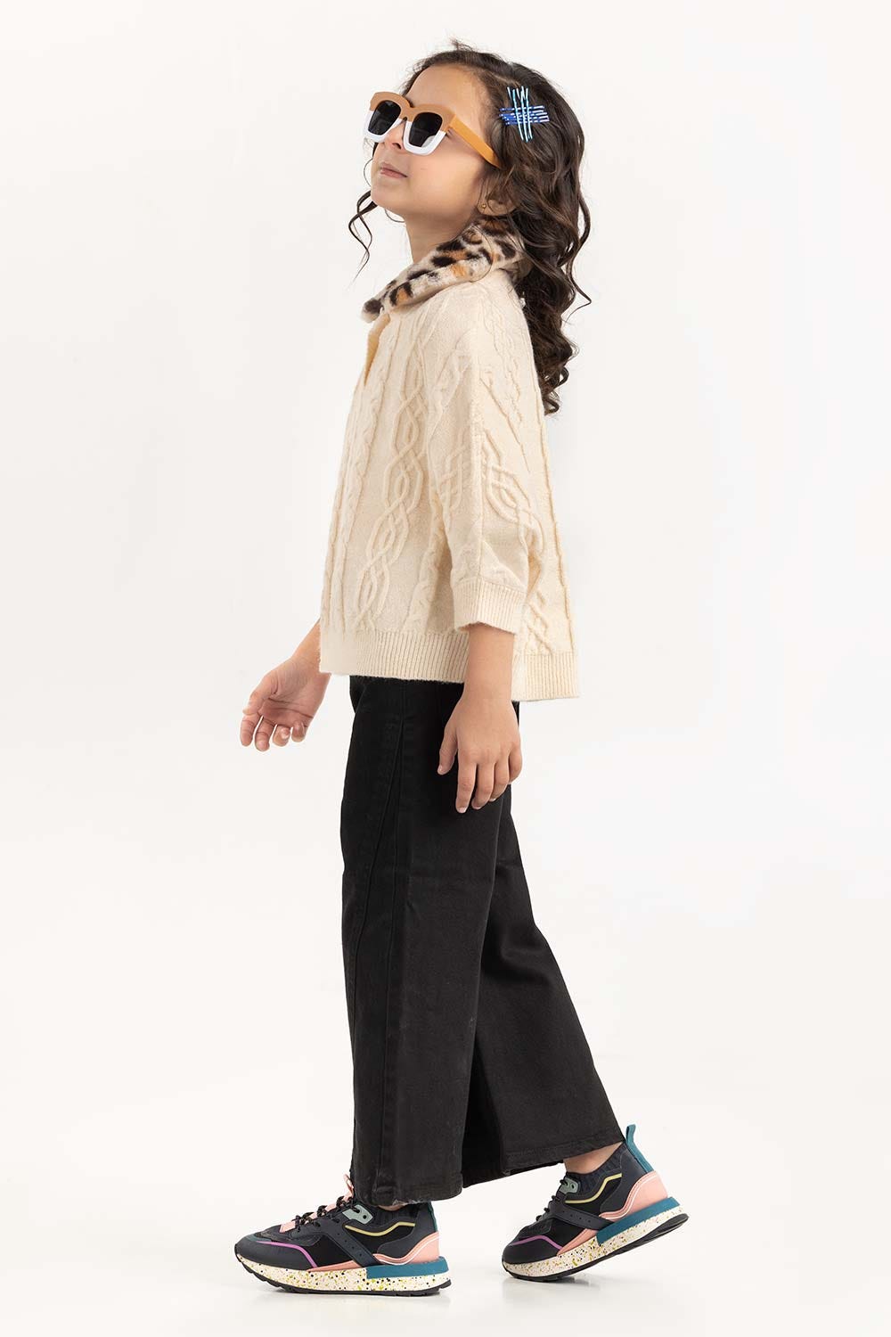 Toddler Girl Cream Knit Sweater With Short Sleeves 224-611-031