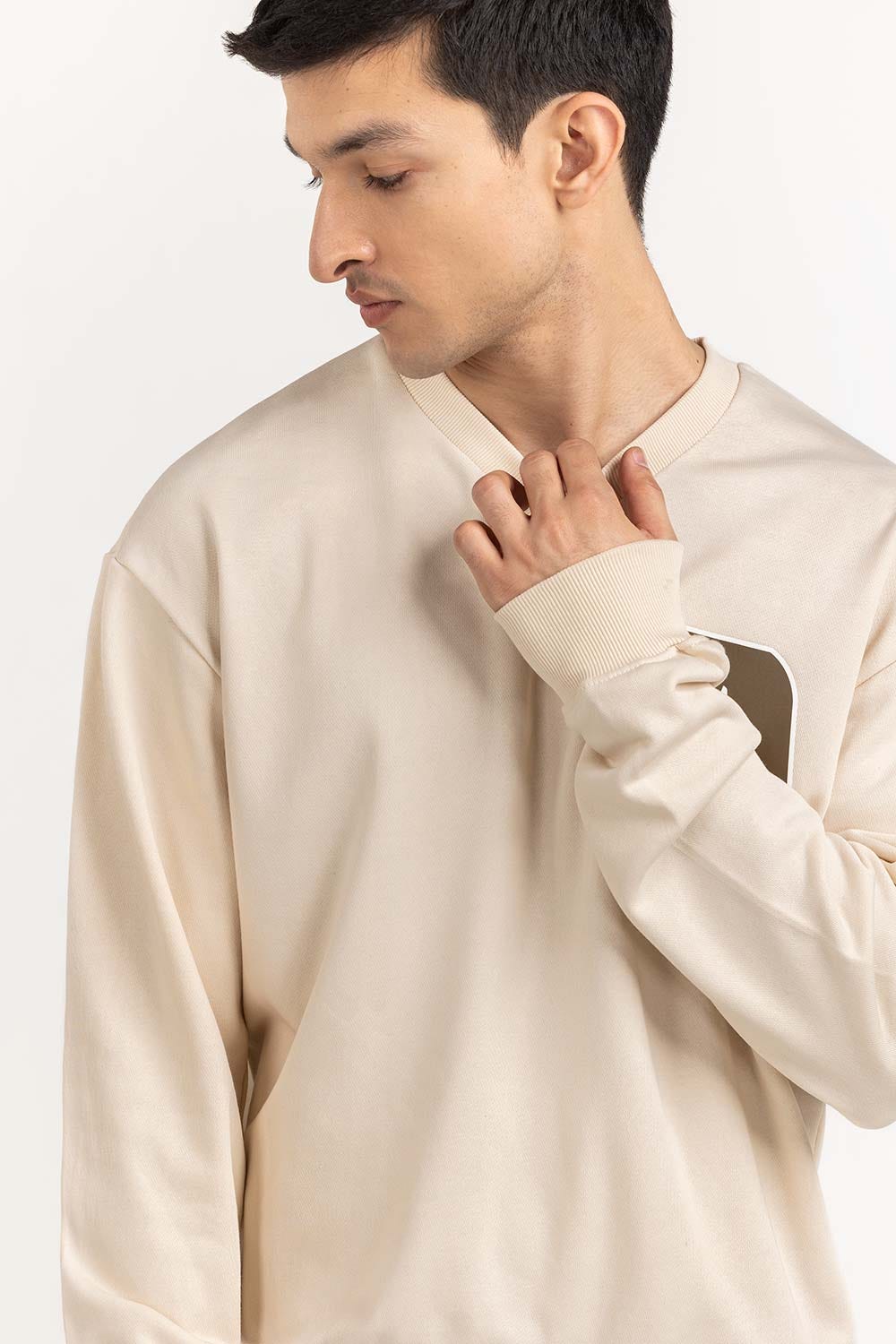 Cream V-Neck Sweatshirt 224-112-053
