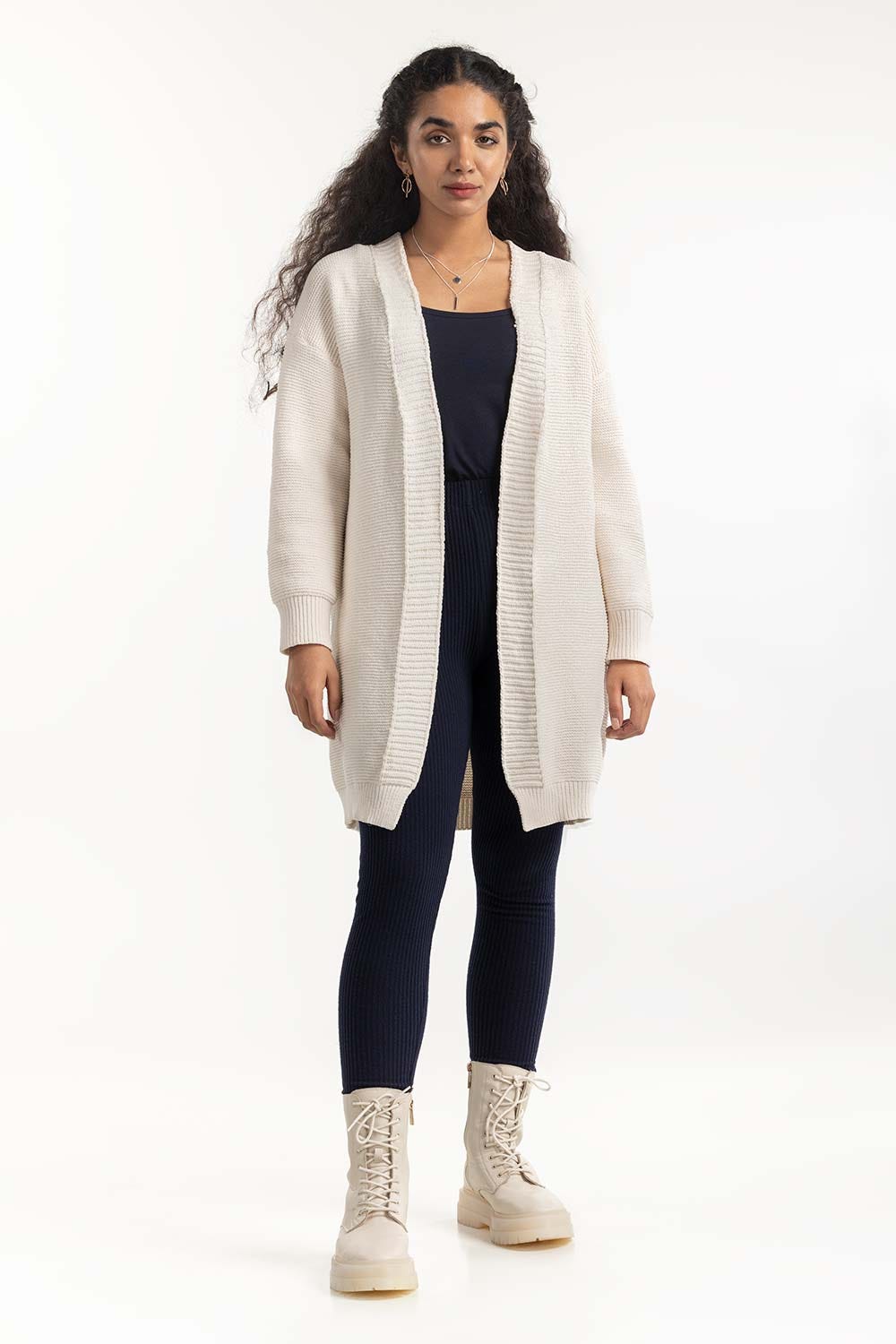 Cream Open Cardigan 224-211-079