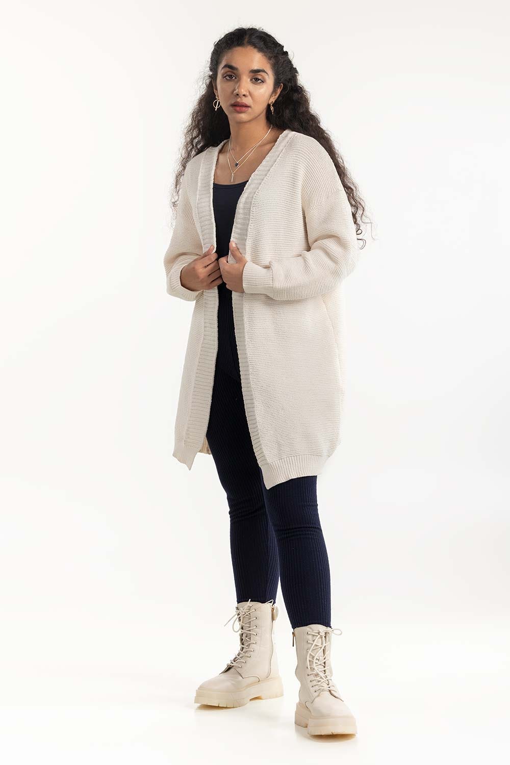 Cream Open Cardigan 224-211-079