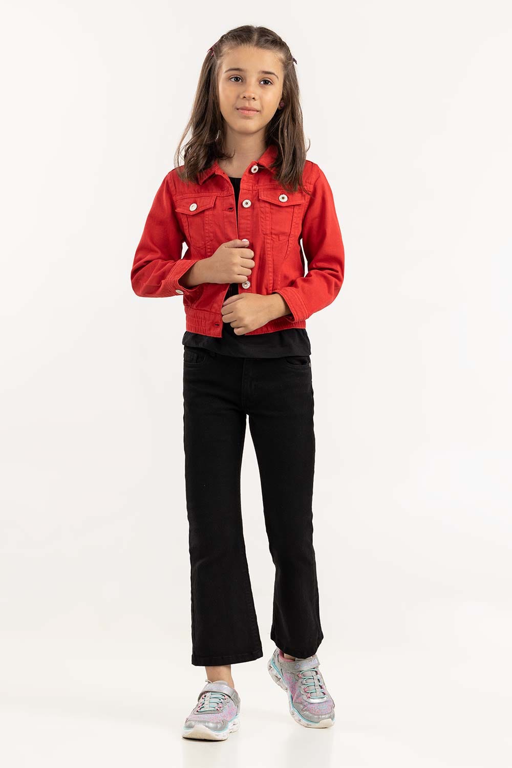 Junior Girl Cropped Non Denim Red Jacket 224-410-053