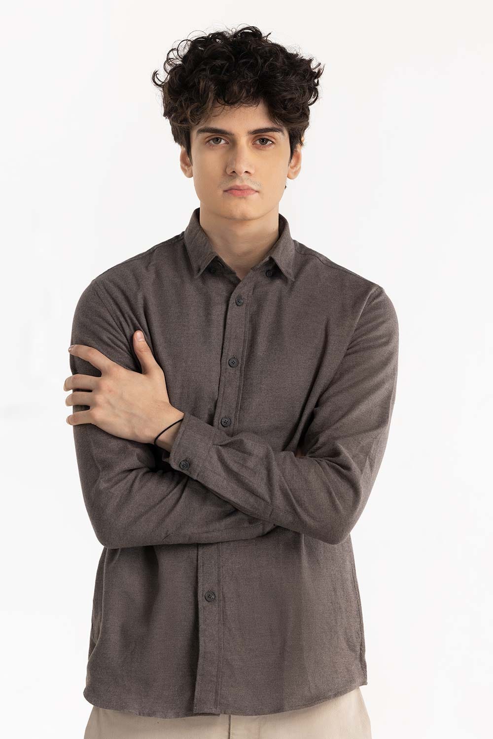 Dark Beige Button-Down Shirt 224-117-037