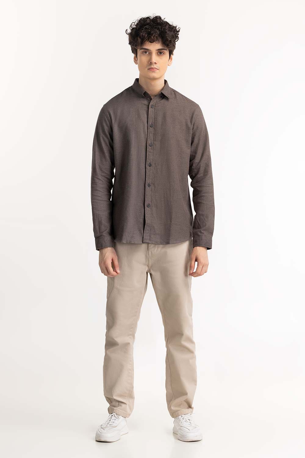 Dark Beige Button-Down Shirt 224-117-037
