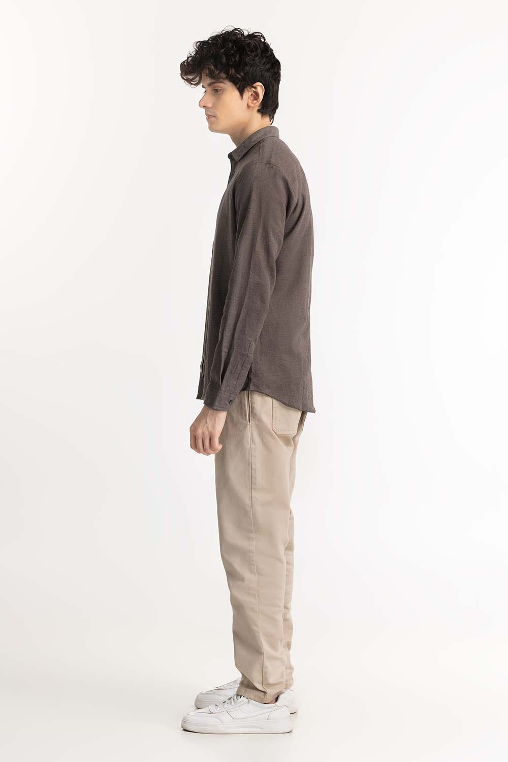 Dark Beige Button-Down Shirt 224-117-037