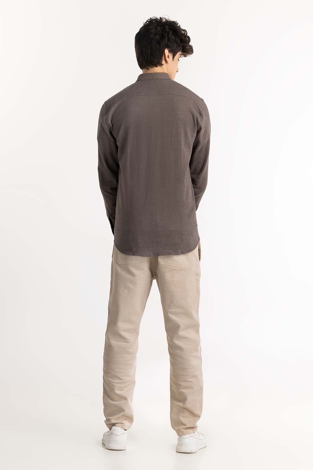 Dark Beige Button-Down Shirt 224-117-037