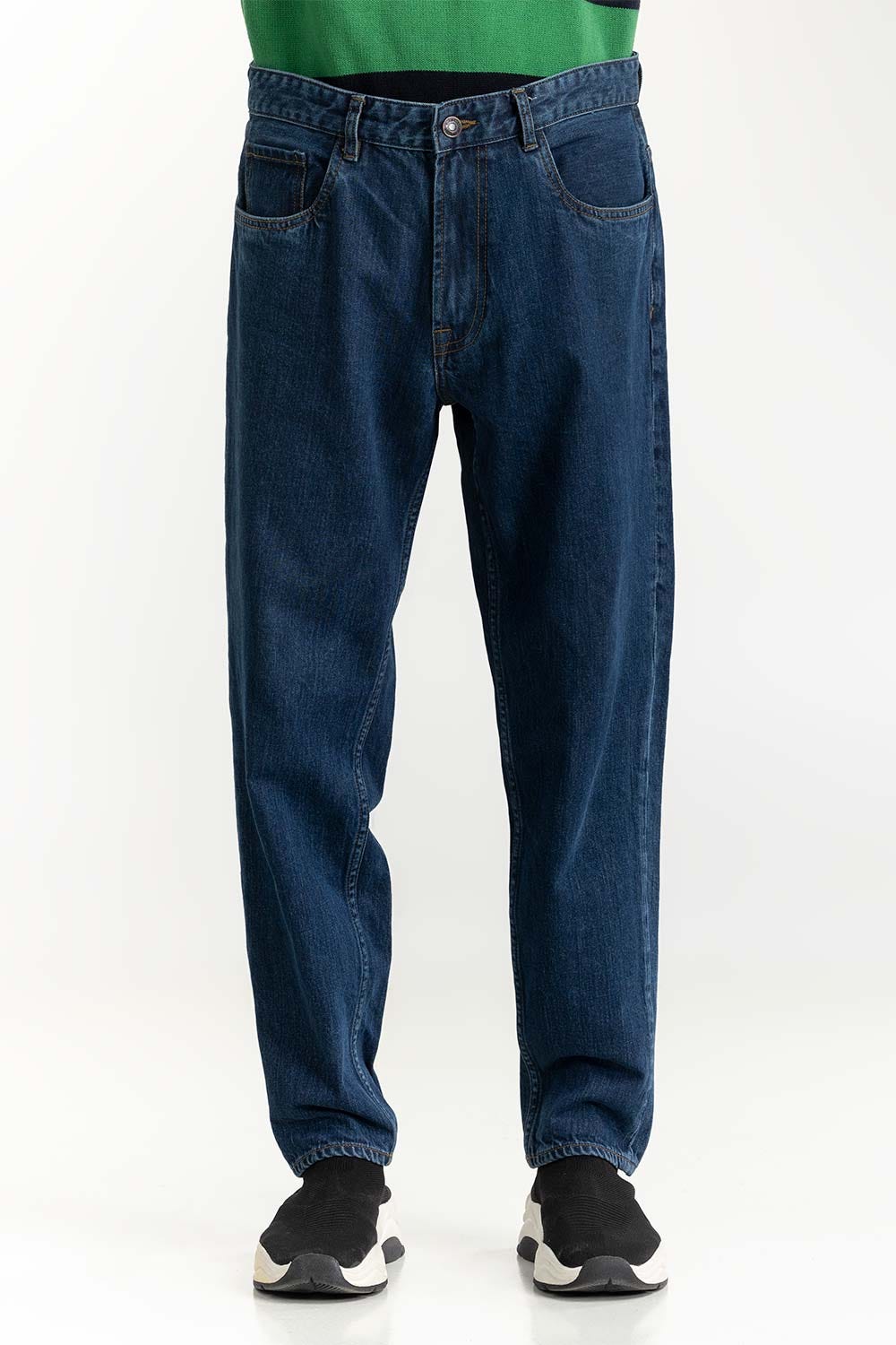 Dark Blue Basic Straight Jeans 224-121-001