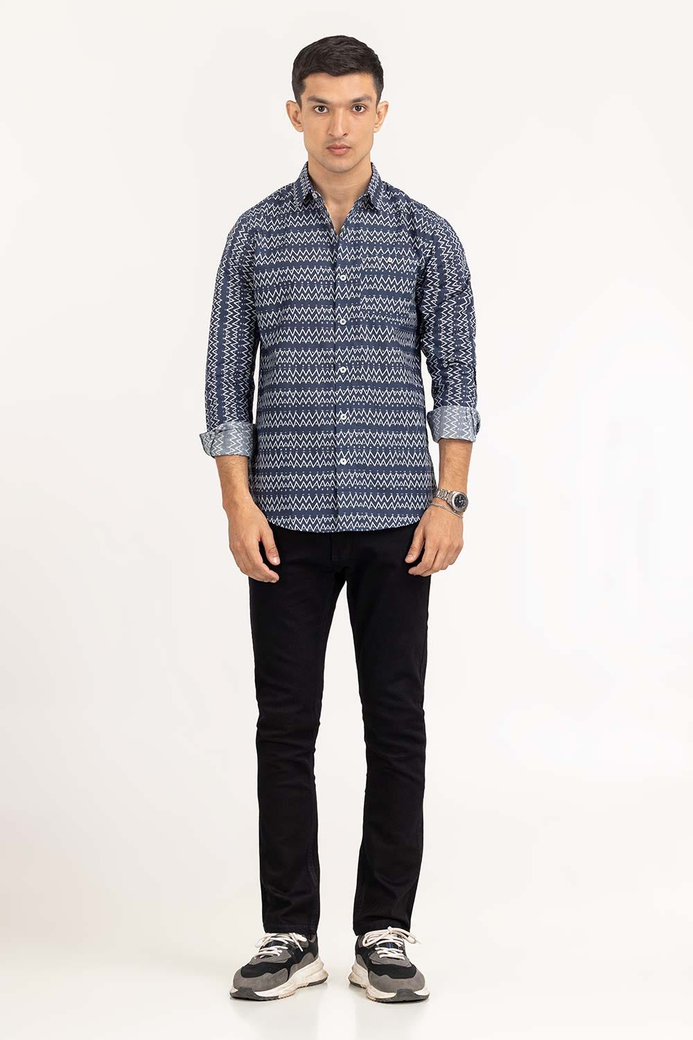 Dark Blue Printed Casual Shirt CS-PRT22-006