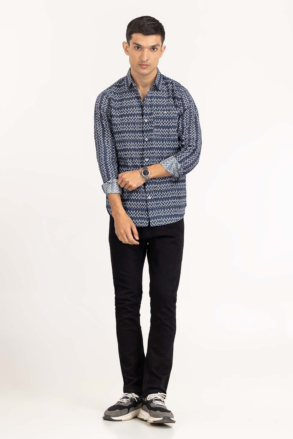 Dark Blue Printed Casual Shirt CS-PRT22-006