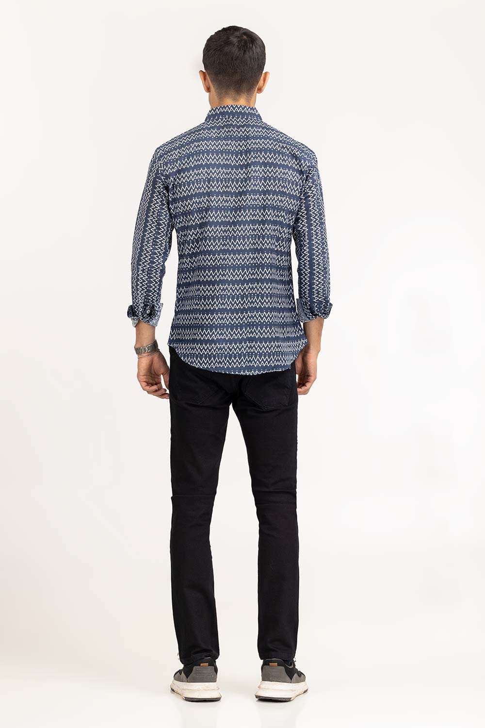 Dark Blue Printed Casual Shirt CS-PRT22-006