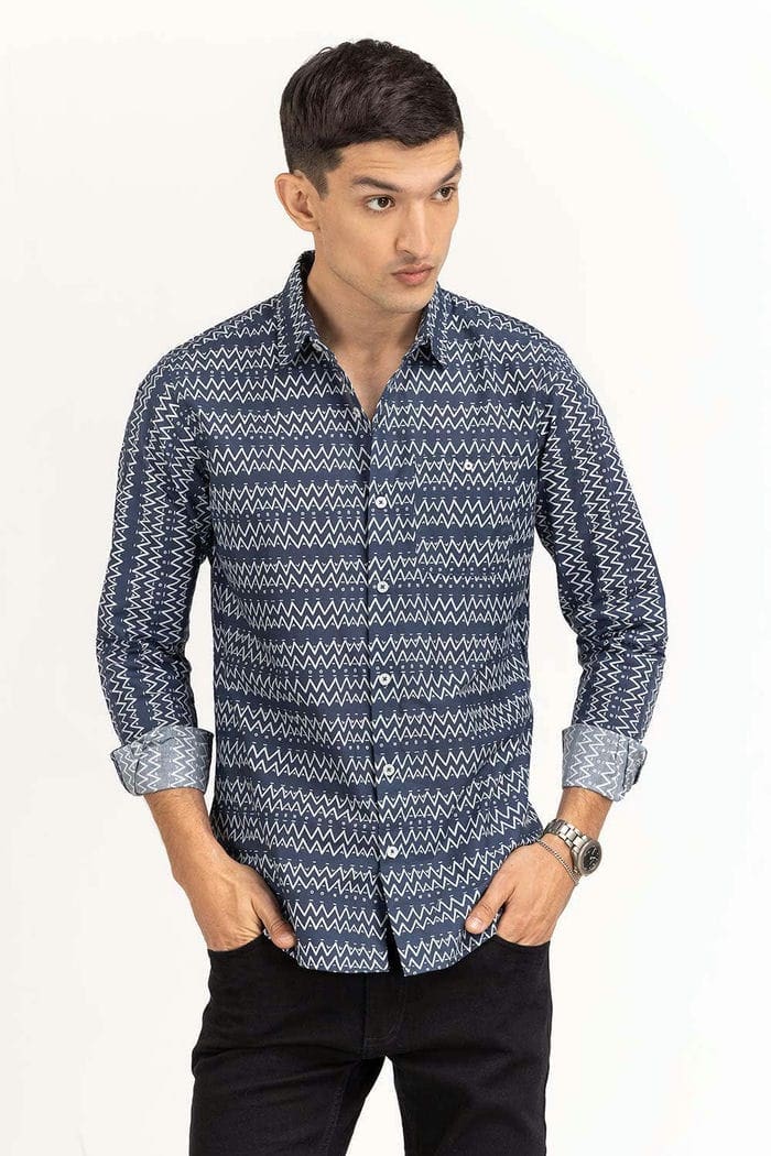 Dark Blue Printed Casual Shirt CS-PRT22-006
