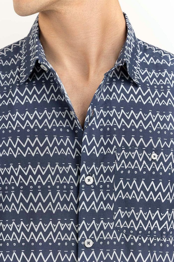 Dark Blue Printed Casual Shirt CS-PRT22-006