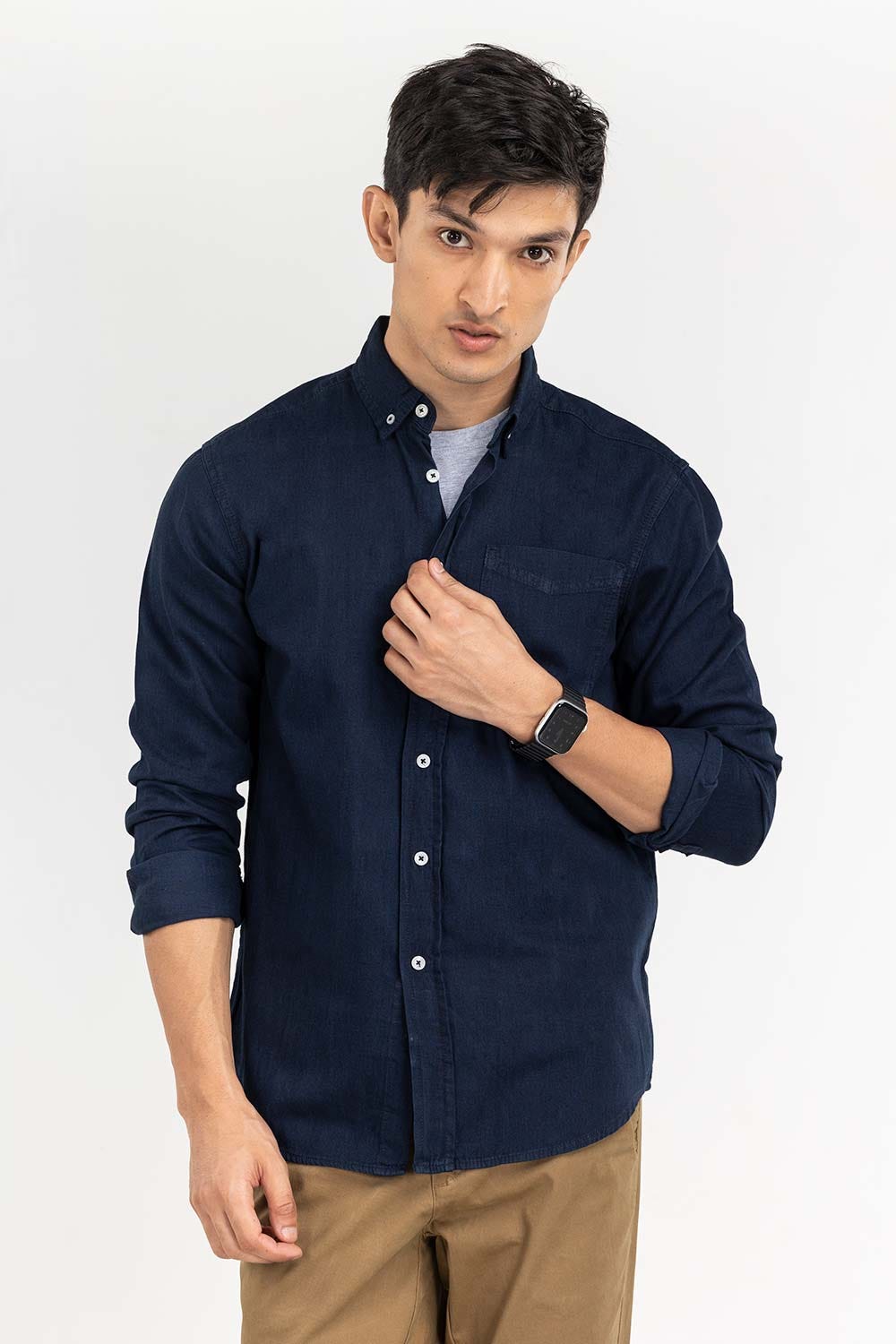 Dark Blue Yarn Dyed Casual Shirt M-DNM-S-014 CS