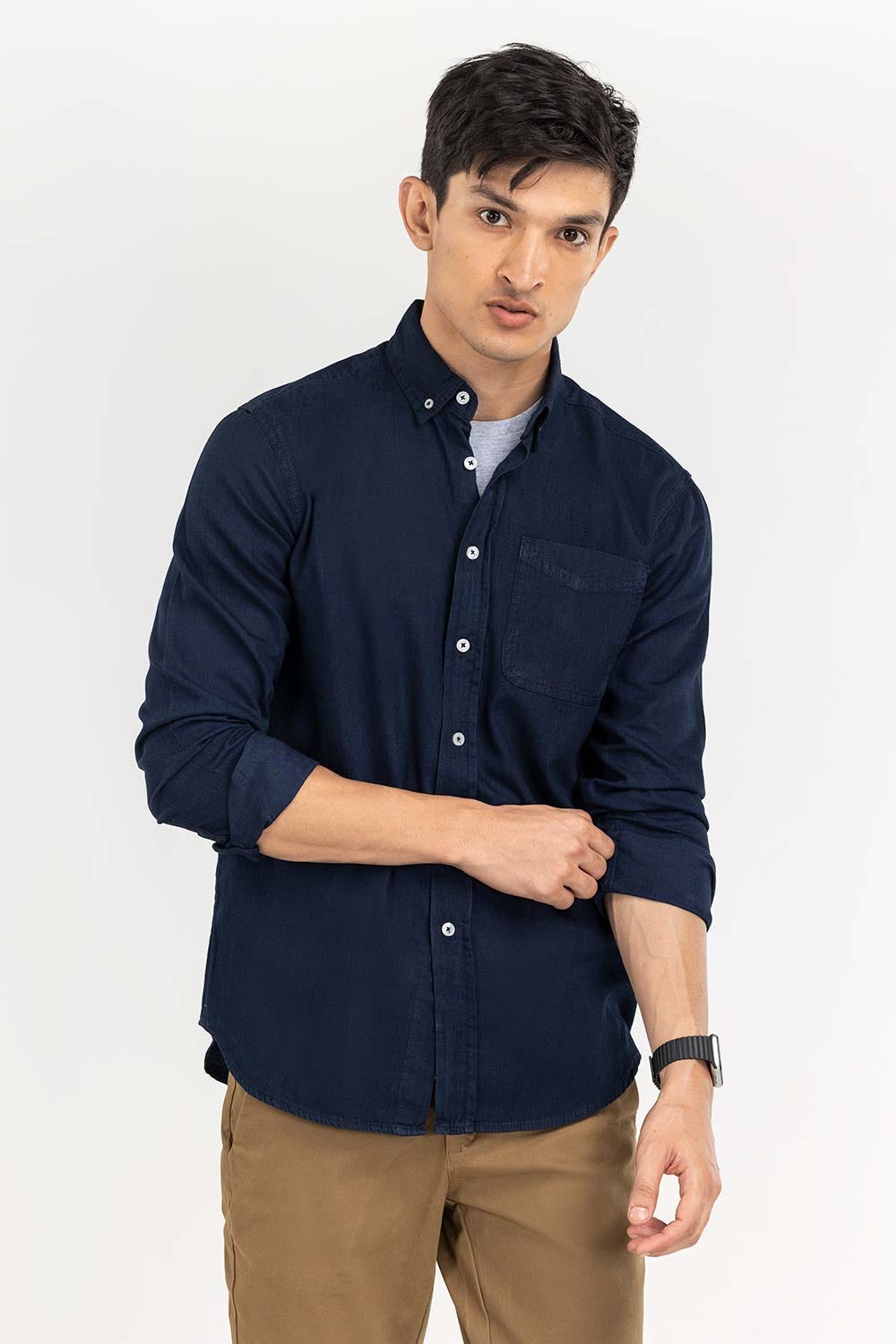 Dark Blue Yarn Dyed Casual Shirt M-DNM-S-014 CS