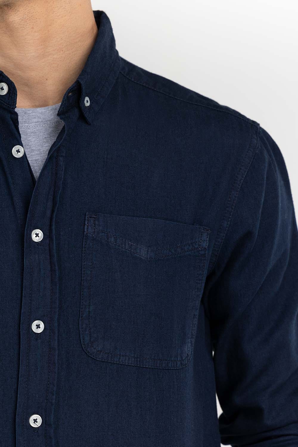 Dark Blue Yarn Dyed Casual Shirt M-DNM-S-014 CS