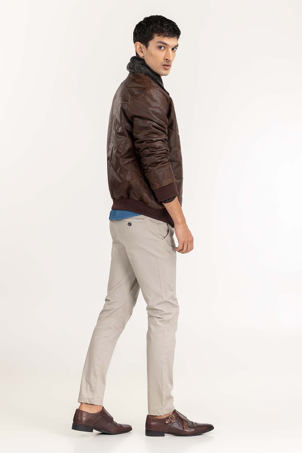 Dark Brown Quilted Leather Jacket With Fur Collar JKT-LTH22-002