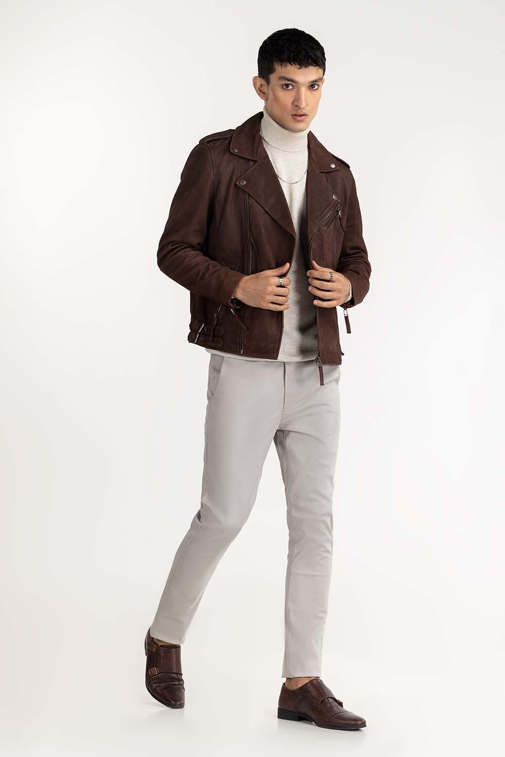 Dark Brown Suede Leather Biker Jacket JKT-LTH22-034