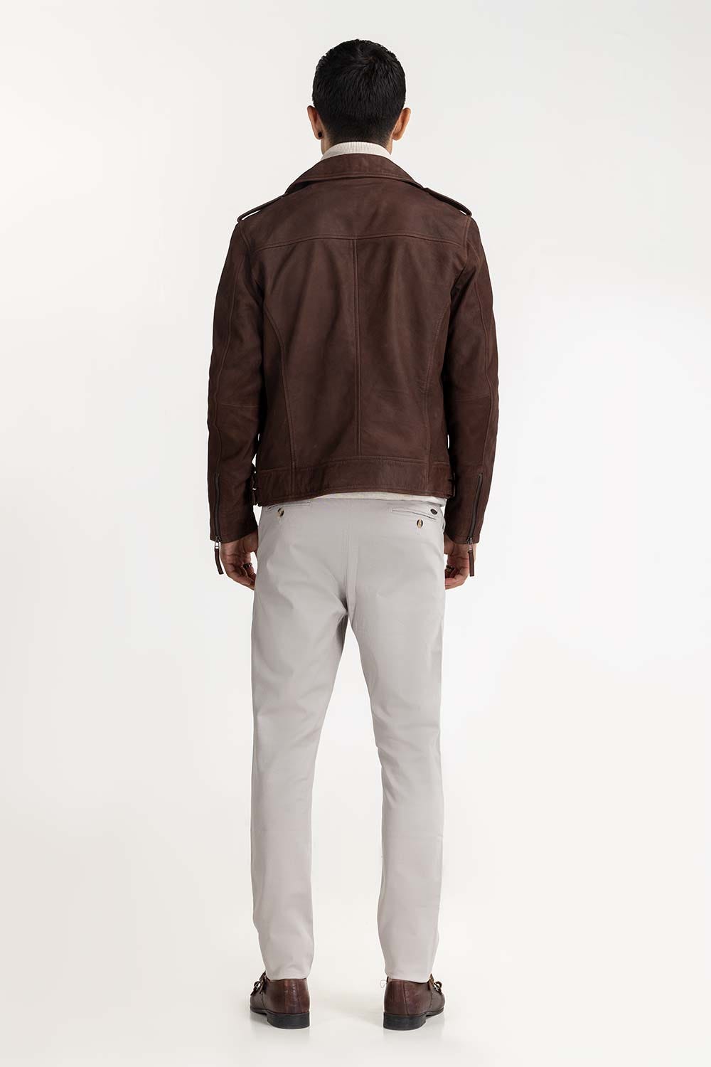 Dark Brown Suede Leather Biker Jacket JKT-LTH22-034