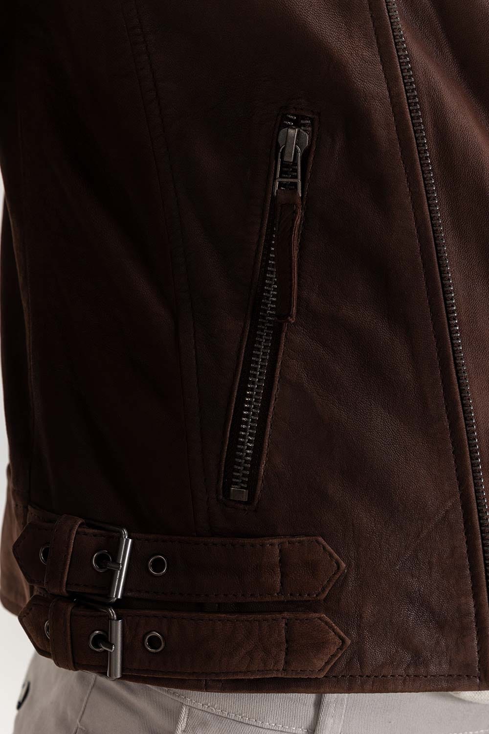 Dark Brown Suede Leather Biker Jacket JKT-LTH22-034