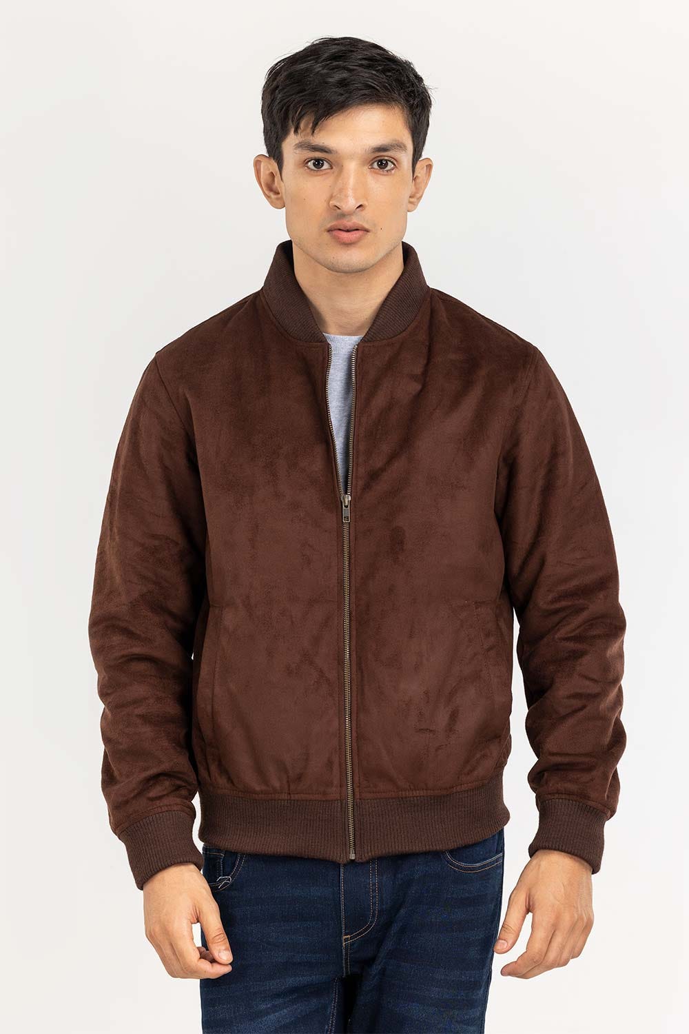 Dark Brown Suede Leather Bomber Jacket JKT-LTH22-004