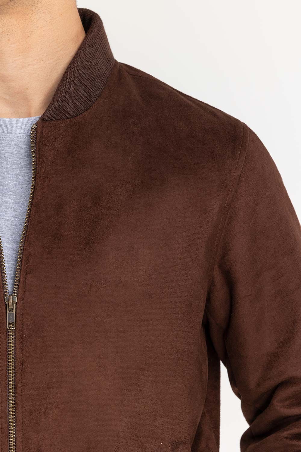 Dark Brown Suede Leather Bomber Jacket JKT-LTH22-004
