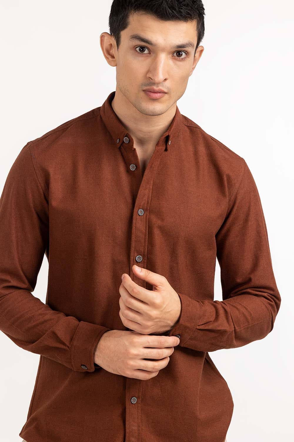 Dark Brown Tweet Slim Casual Shirt 224-117-045