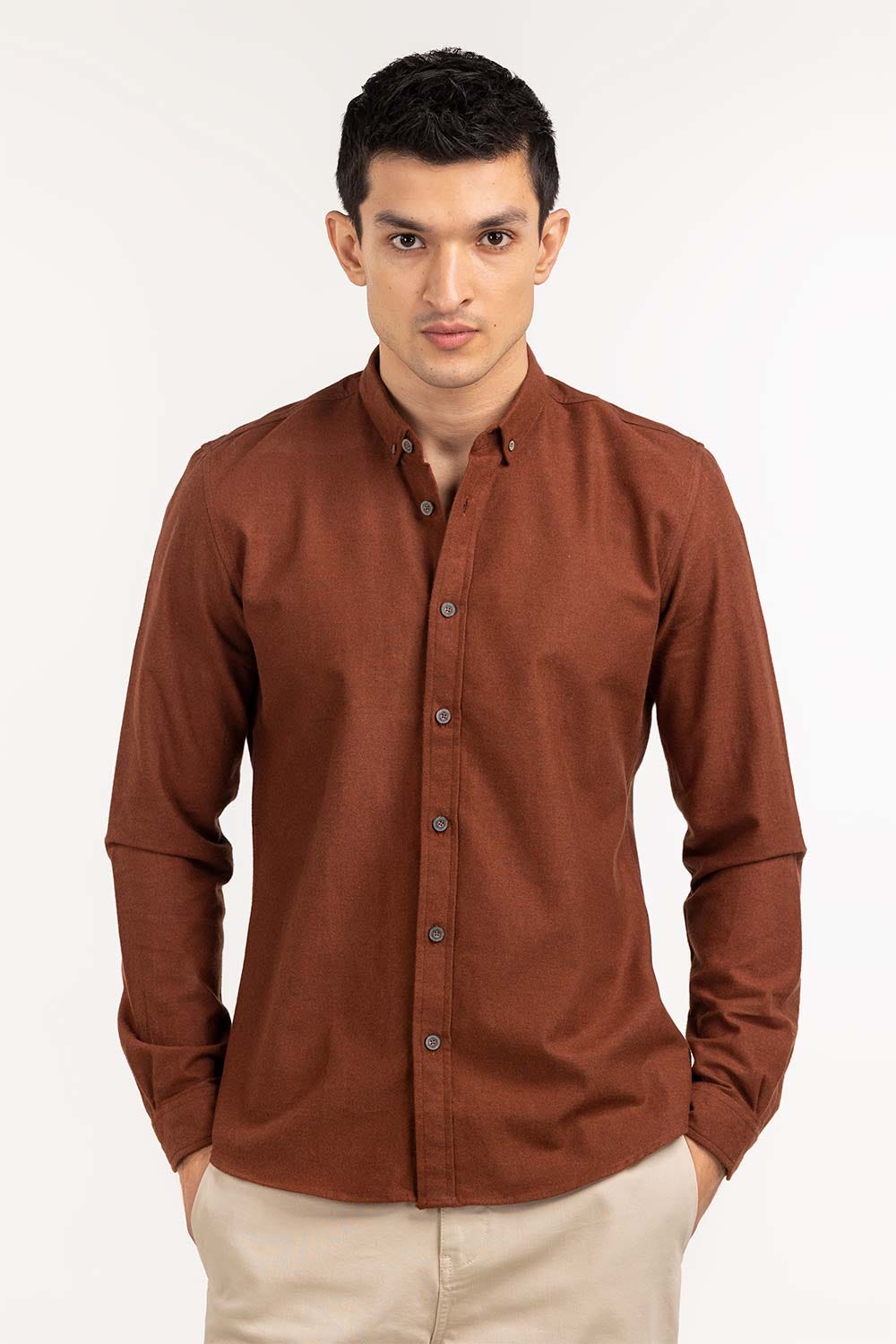 Dark Brown Tweet Slim Casual Shirt 224-117-045