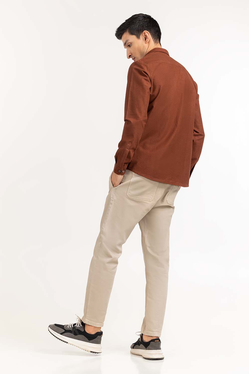 Dark Brown Tweet Slim Casual Shirt 224-117-045