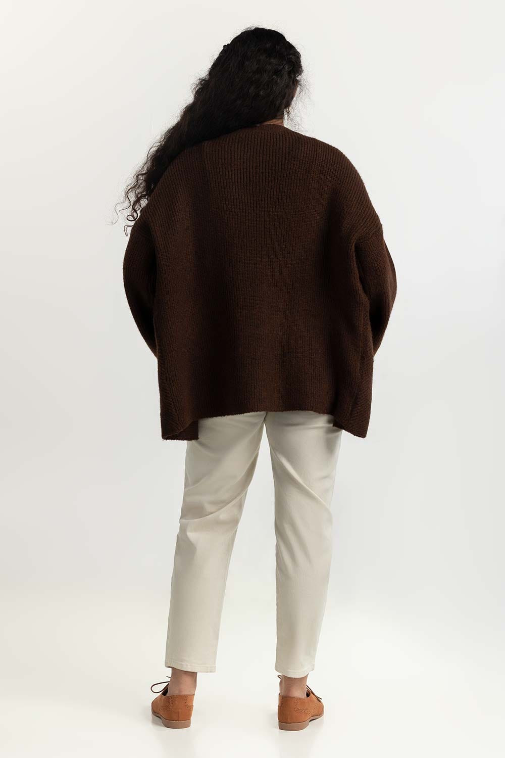 Brown Ballon Sleeves Open Cardigan 224-211-076