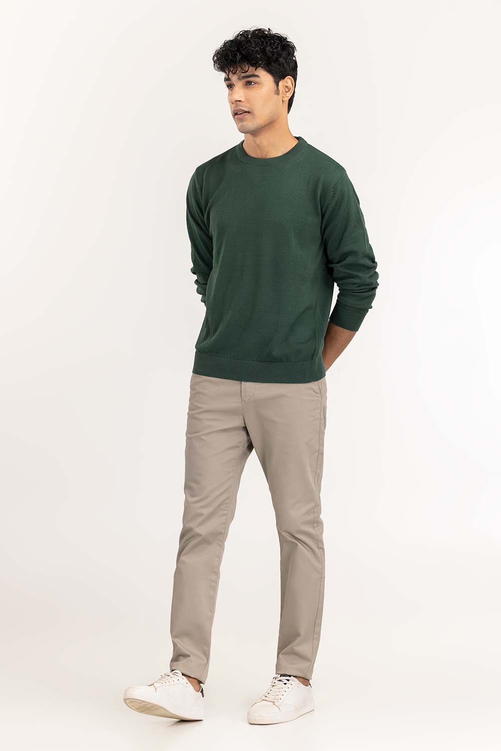 Dark Green Basic Crew Neck Sweater SWT-BFSCN-22-009