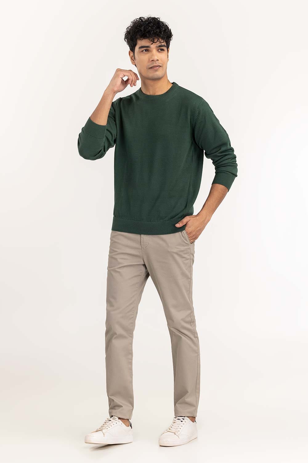 Dark Green Basic Crew Neck Sweater SWT-BFSCN-22-009