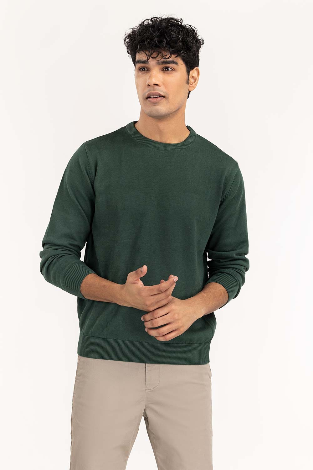 Dark Green Basic Crew Neck Sweater SWT-BFSCN-22-009