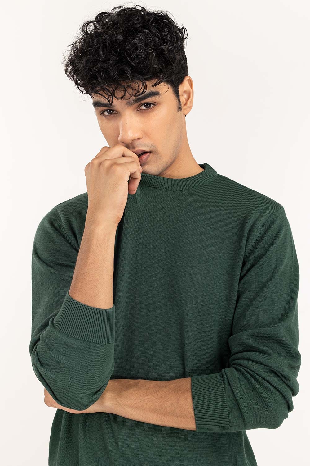 Dark Green Basic Crew Neck Sweater SWT-BFSCN-22-009
