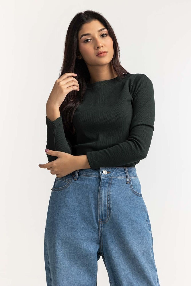 Dark Green Basic Knitted Top WM-KTP-WS23-220DG