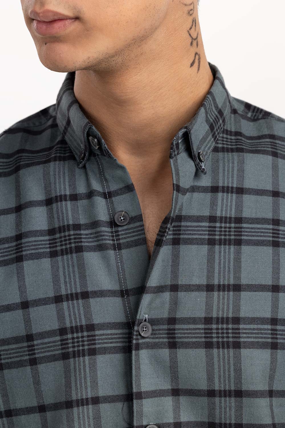 Dark Grey Checkered Casual Shirt 224-117-040