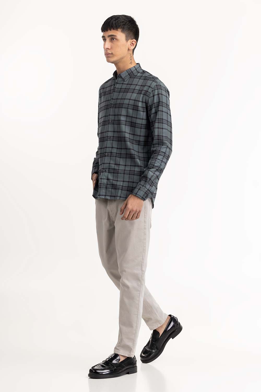 Dark Grey Checkered Casual Shirt 224-117-040