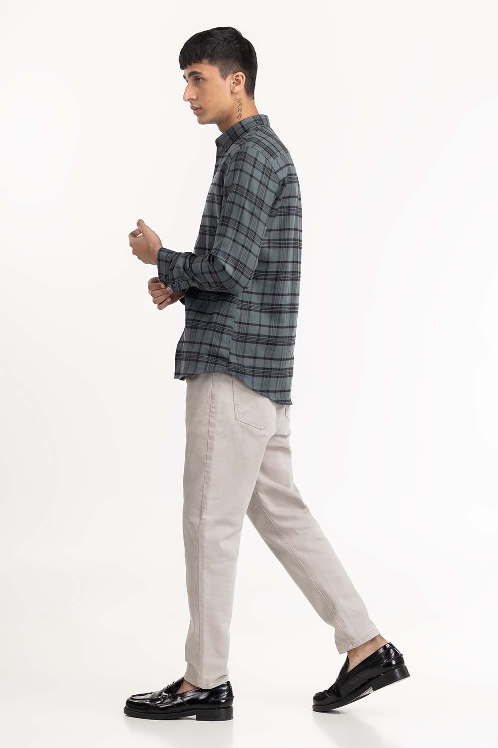 Dark Grey Checkered Casual Shirt 224-117-040