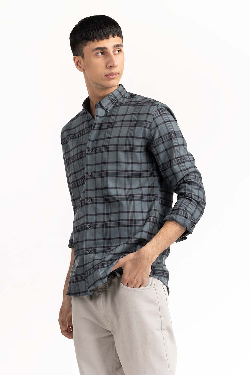 Dark Grey Checkered Casual Shirt 224-117-040