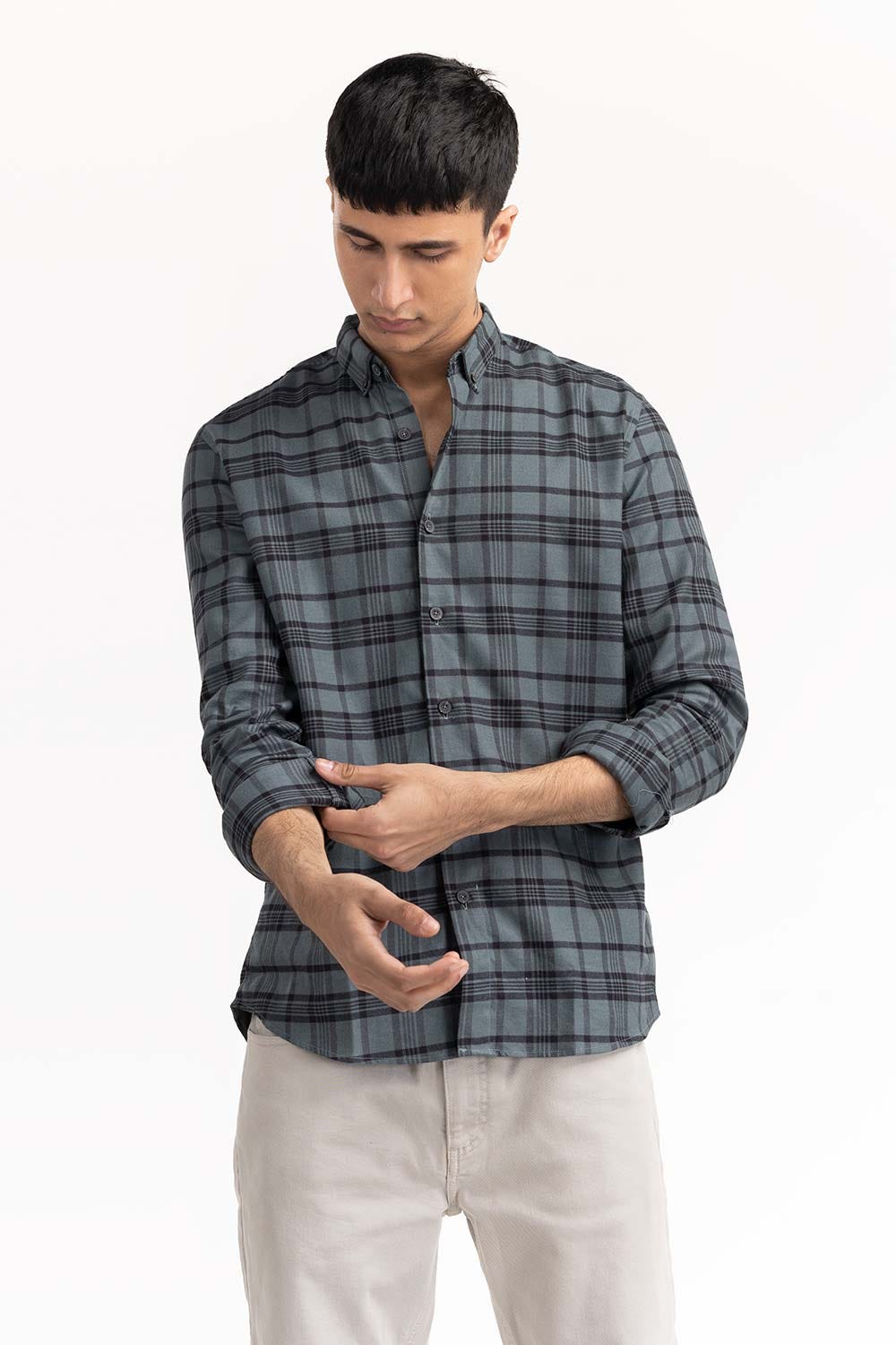 Dark Grey Checkered Casual Shirt 224-117-040