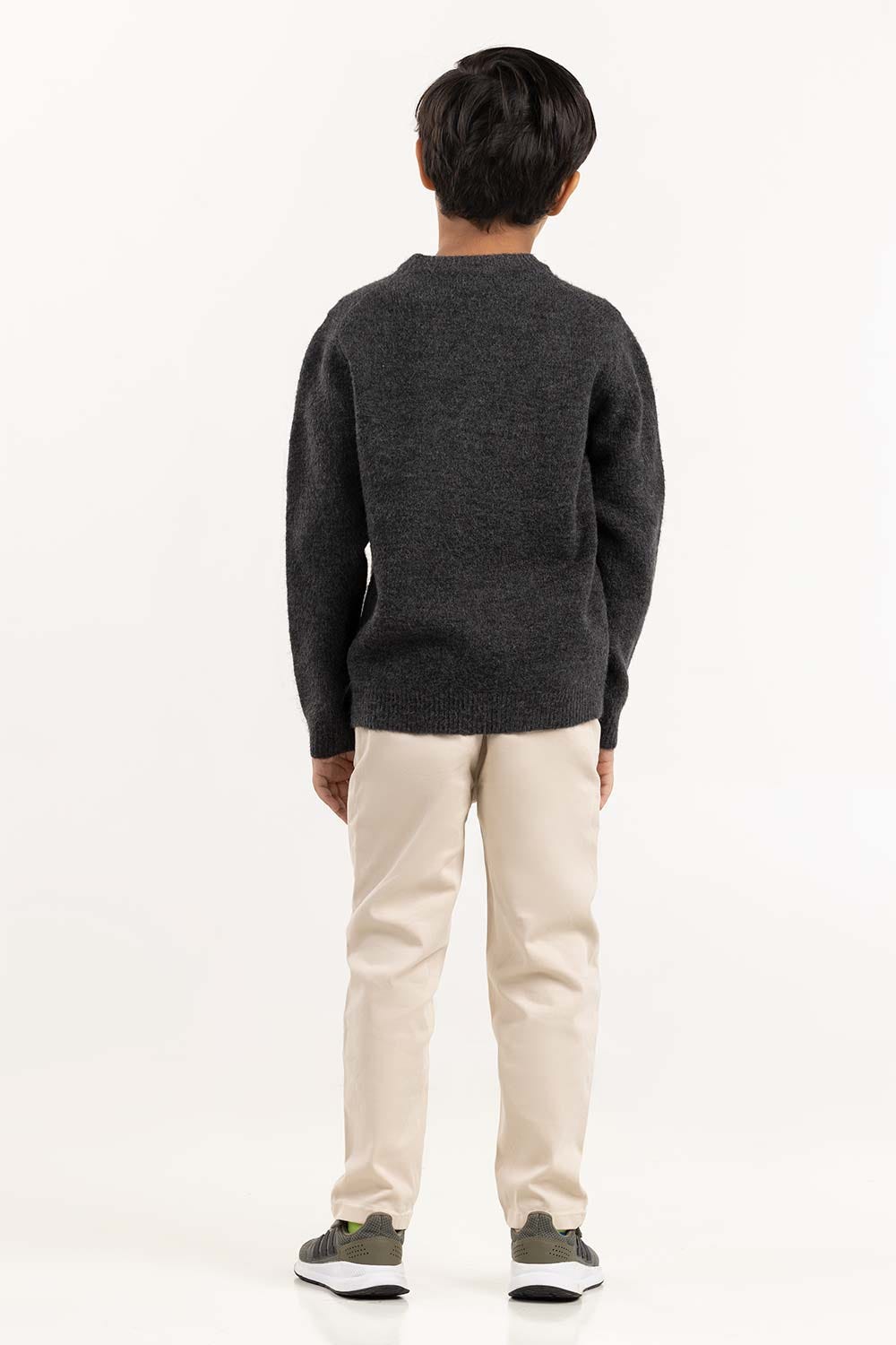 Junior Boy Dark Grey Knit Sweater With A Round Neck 224-311-009